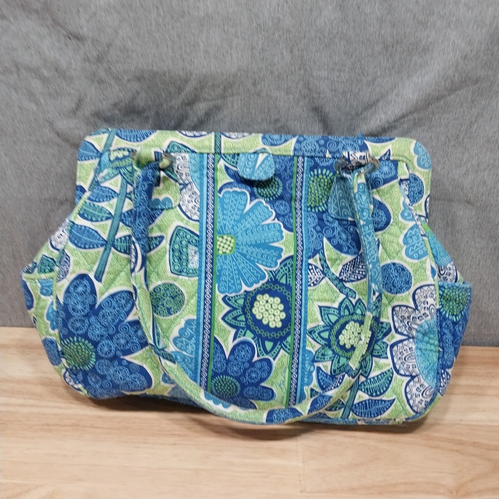 Vera Bradley Frame Shoulder Bag Purse Floral Quilted Medium Blue Green